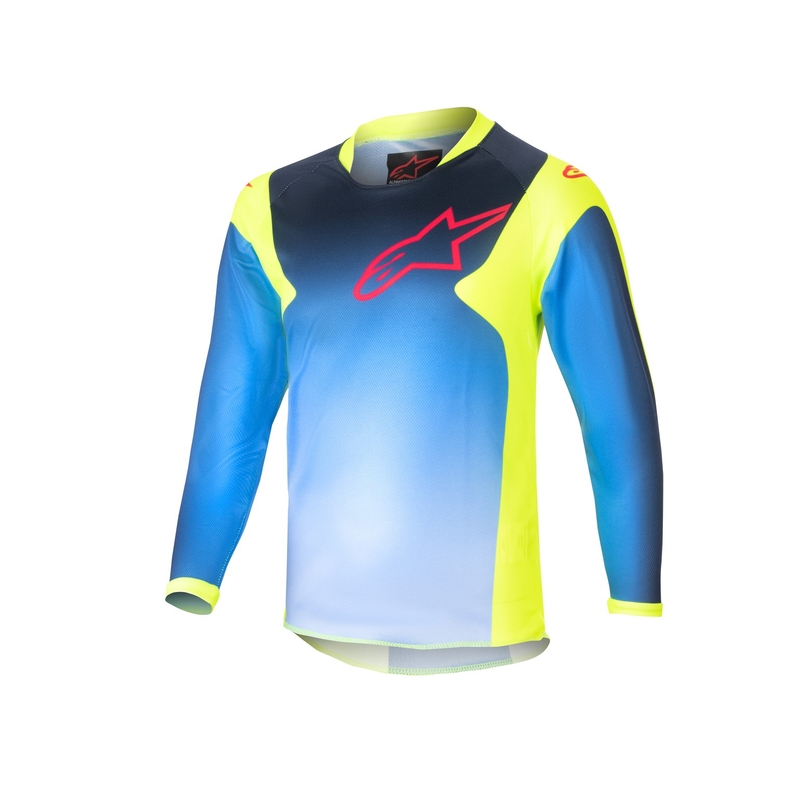 Detský motokrosový dres Alpinestars Racer Hoen 2024 žlto fluorescenčno-tmavo modrý