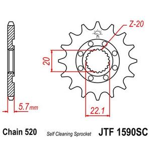 Reťazové koliečko JT JTF 1590-14SC 14T, 521 Samočistiace ľahké