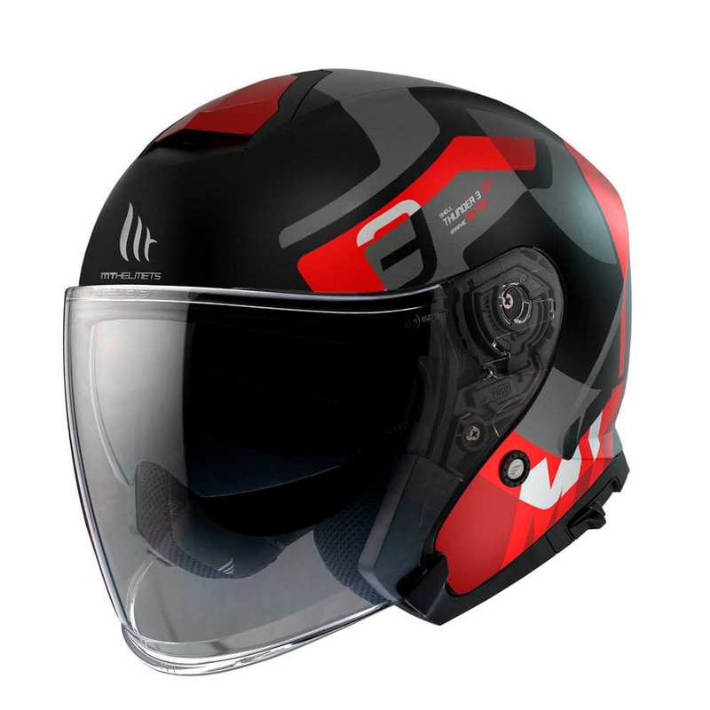 Otvorená prilba na motocykel MT Thunder 3 SV Jet Silton B5 čierno-sivo-červená výpredaj