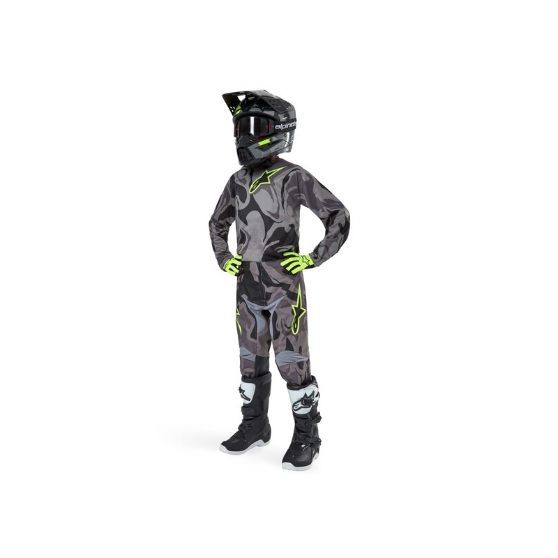 Detské motokrosové nohavice Alpinestars Racer Tactical 2024 šedá camo-fluo žlto-čierna