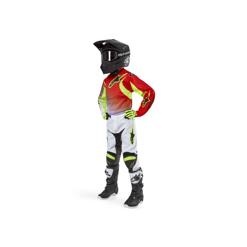 Detské motokrosové nohavice Alpinestars Racer Lucent bielo-čierno-fluto žlté