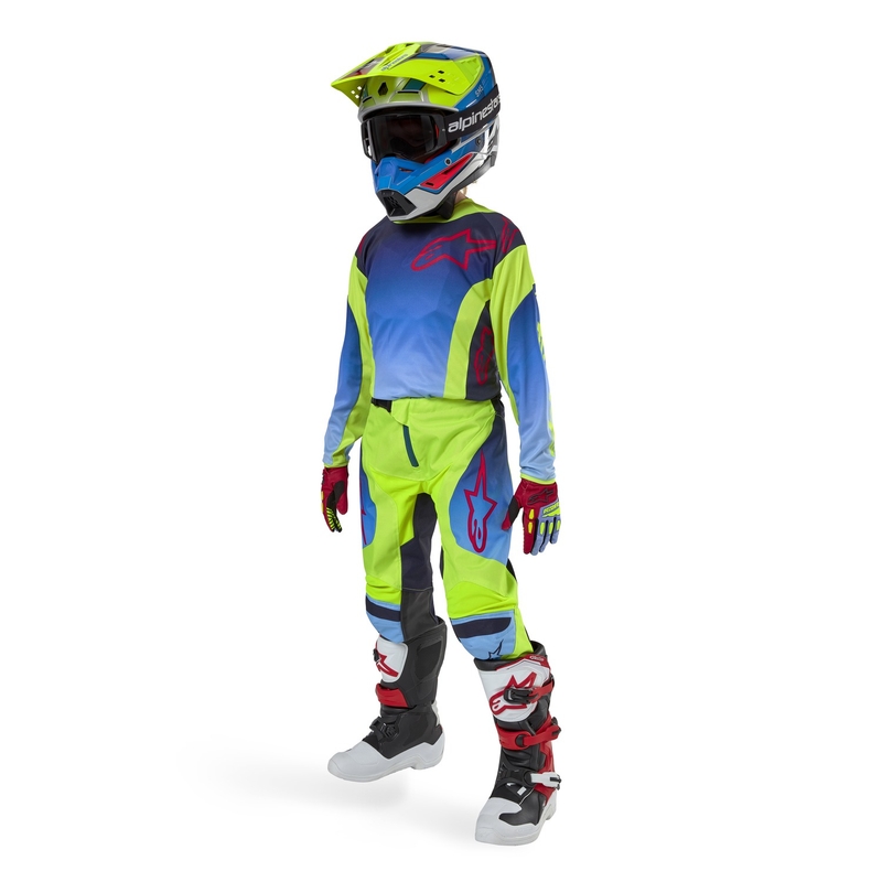 Detské motokrosové nohavice Alpinestars Racer Hoen fluo žlto-modro-červené