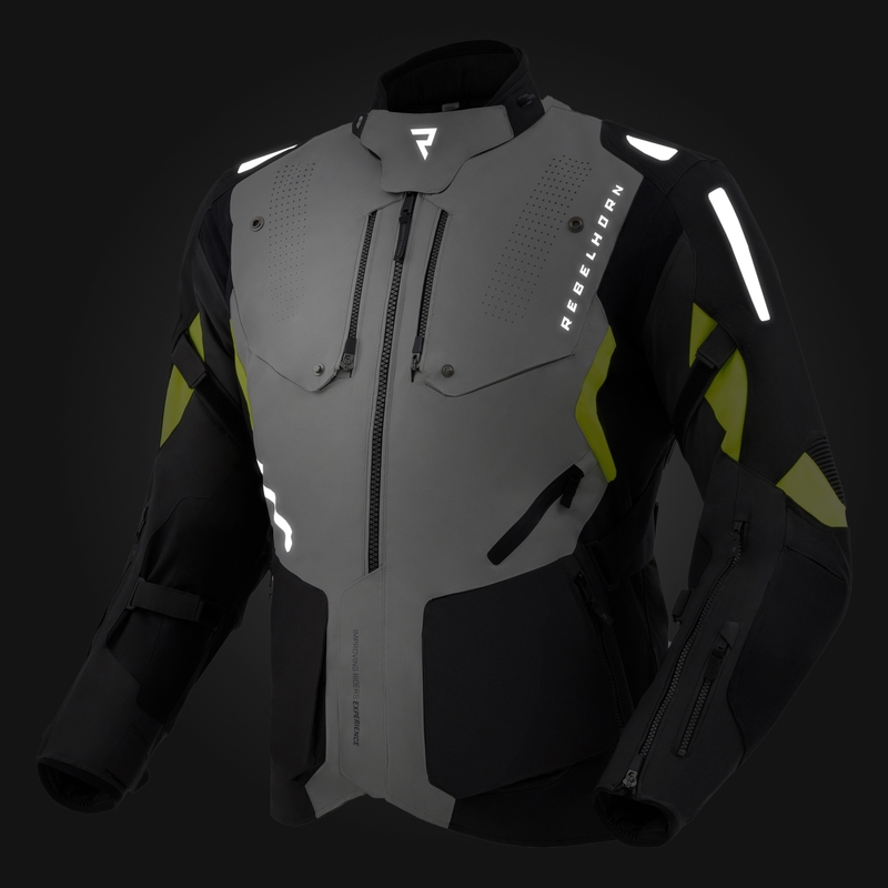Bunda na motorku Rebelhorn Hiker IV čierno-šedo-fluo žltá
