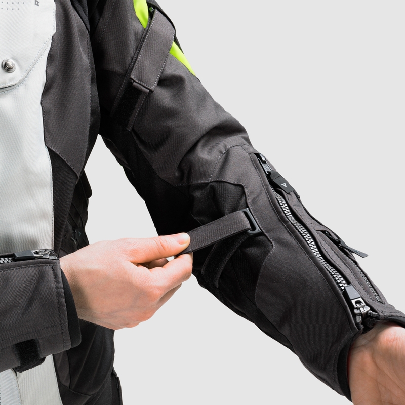 Dámska bunda na motocykel Rebelhorn Hiker IV čierno-šedo-fluorescenčno žltá