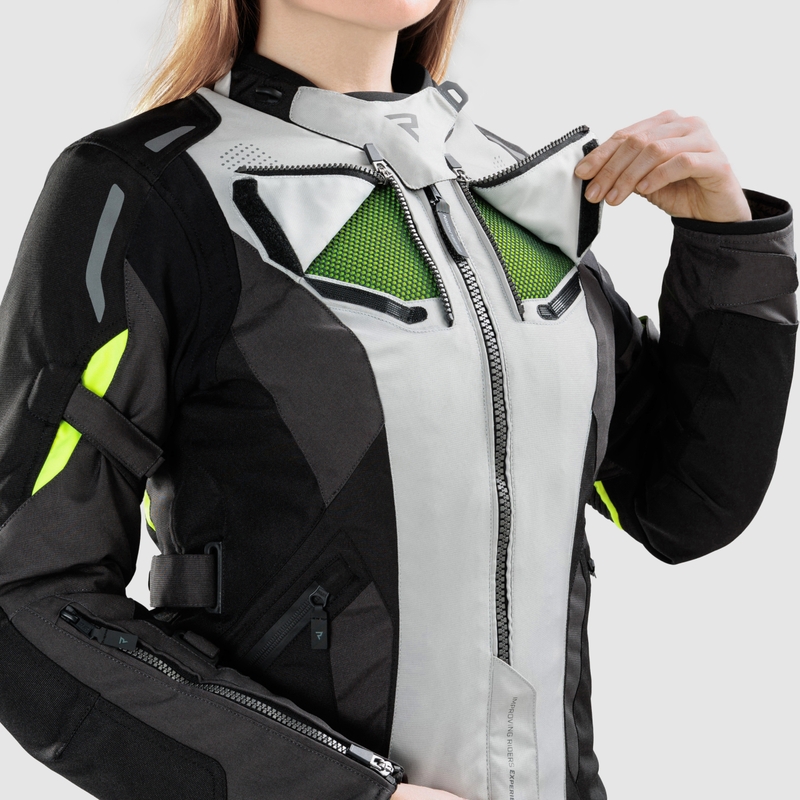 Dámska bunda na motocykel Rebelhorn Hiker IV čierno-šedo-fluorescenčno žltá
