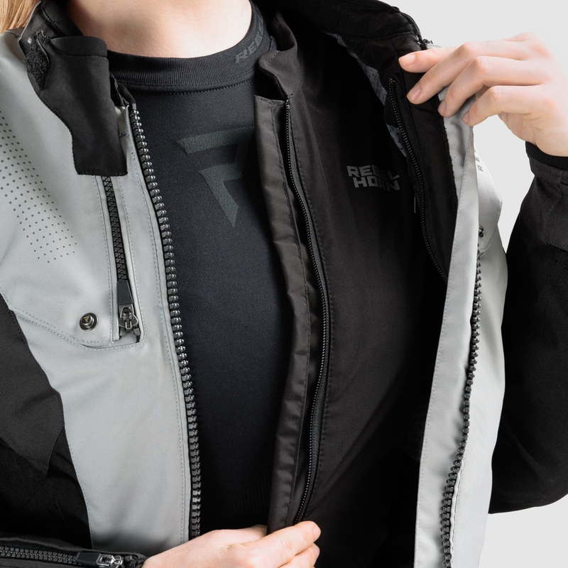 Dámska bunda na motocykel Rebelhorn Hiker IV čierno-šedo-fluorescenčno žltá