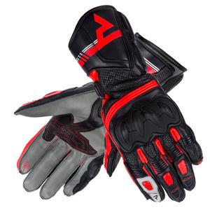 Dámske rukavice na motocykel Rebelhorn ST Long čierno-šedo-fluorescenčno červené