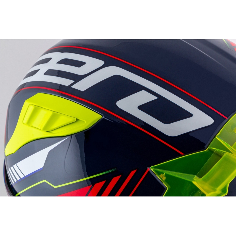 Integrálna helma na motorku Cassida Aero Drome perleťovo modro-žlto-oranžovo-červeno-biela