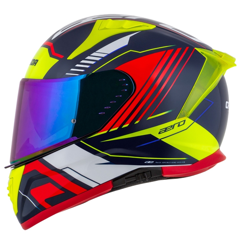 Integrálna helma na motorku Cassida Aero Drome perleťovo modro-žlto-oranžovo-červeno-biela