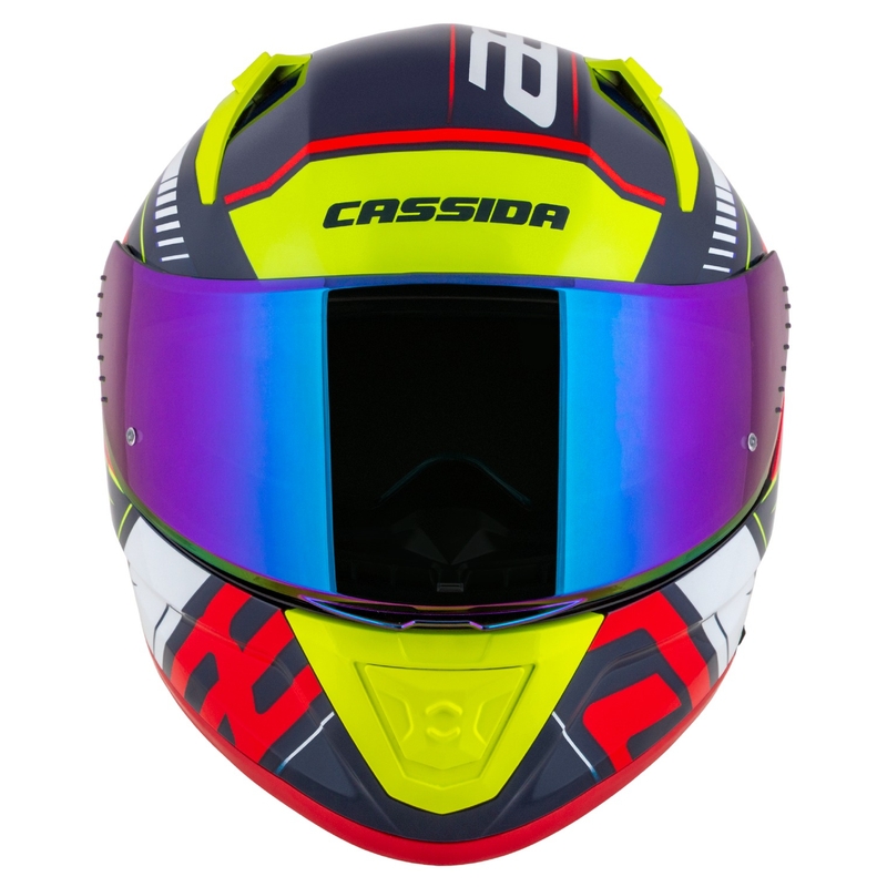 Integrálna helma na motorku Cassida Aero Drome perleťovo modro-žlto-oranžovo-červeno-biela