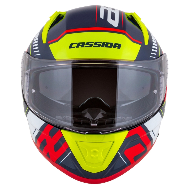 Integrálna helma na motorku Cassida Aero Drome perleťovo modro-žlto-oranžovo-červeno-biela