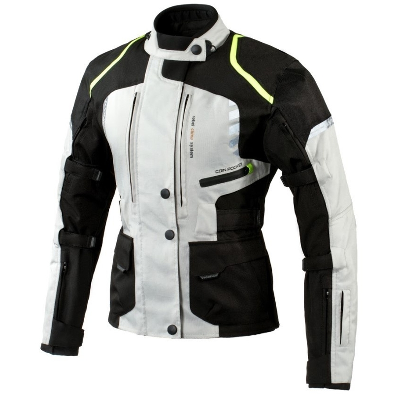 Dámska moto bunda Rebelhorn Hiker II čierno-šedo-fluorescenčno-žltá výpredaj