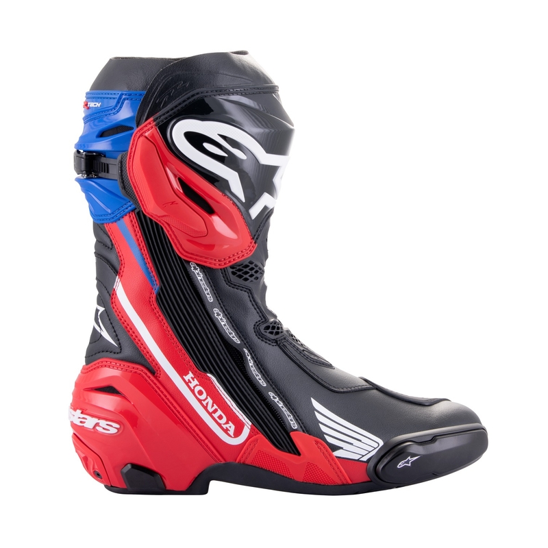 Topánky na motorku Alpinestars Supertech R Honda čierno-červeno fluo-modro-biele