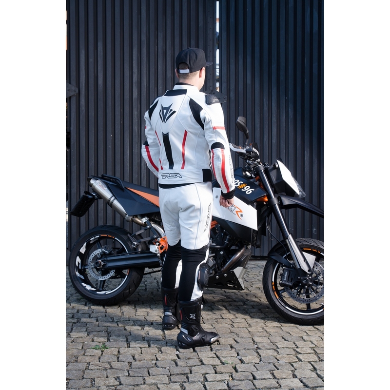 Pánska kombinéza na motocykel RSA Virus bielo-čierno-červená vypredaj výpredaj