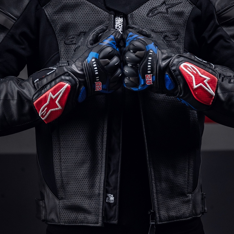 Rukavice na motorku Alpinestars SP-8 3 Monster FQ20 čierno-červeno-modro-biele
