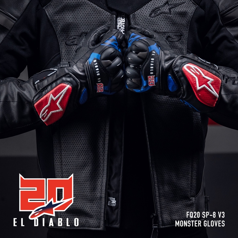 Rukavice na motorku Alpinestars SP-8 3 Monster FQ20 čierno-červeno-modro-biele