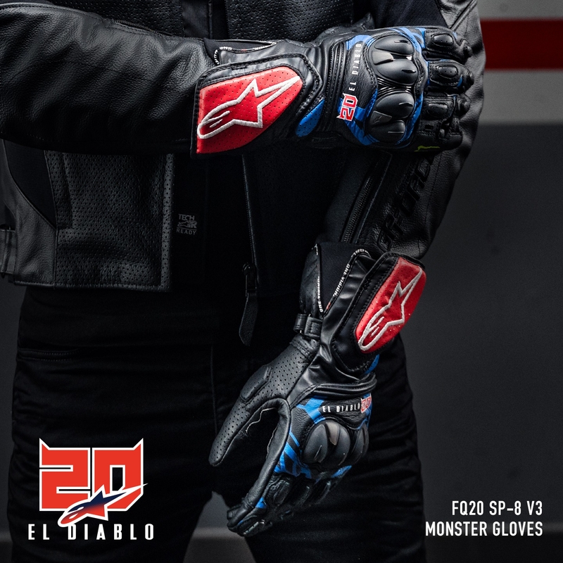 Rukavice na motorku Alpinestars SP-8 3 Monster FQ20 čierno-červeno-modro-biele