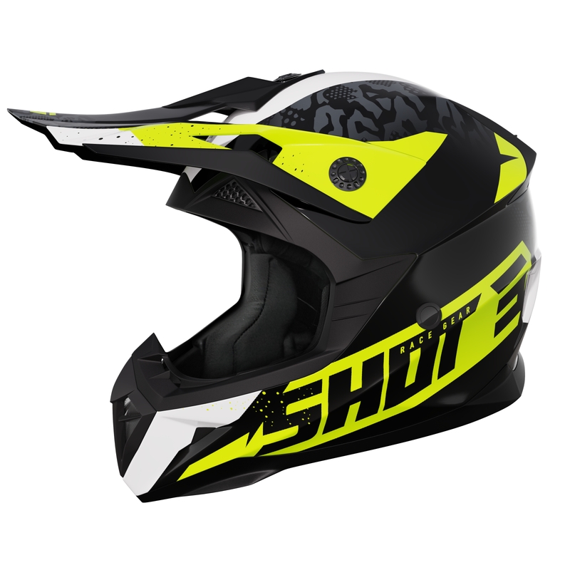 Detská motokrosová helma Shot Pulse Airfit lesklá čierno-bielo-fluo žltá výpredaj