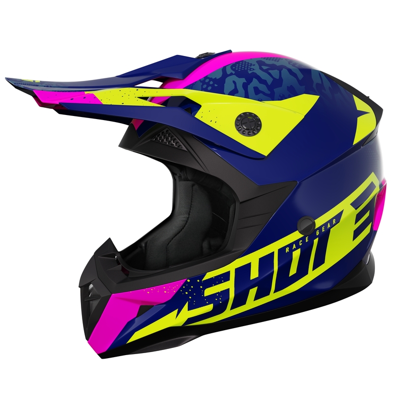 Detská motokrosová helma Shot Pulse Airfit lesklá modro-fluo žlto-ružová výpredaj