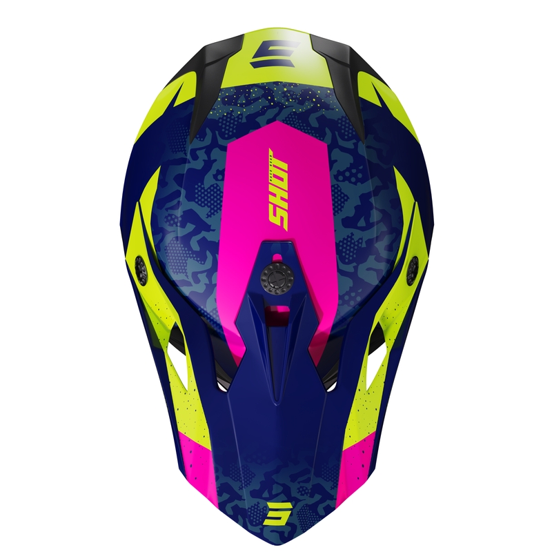 Detská motokrosová helma Shot Pulse Airfit lesklá modro-fluo žlto-ružová výpredaj