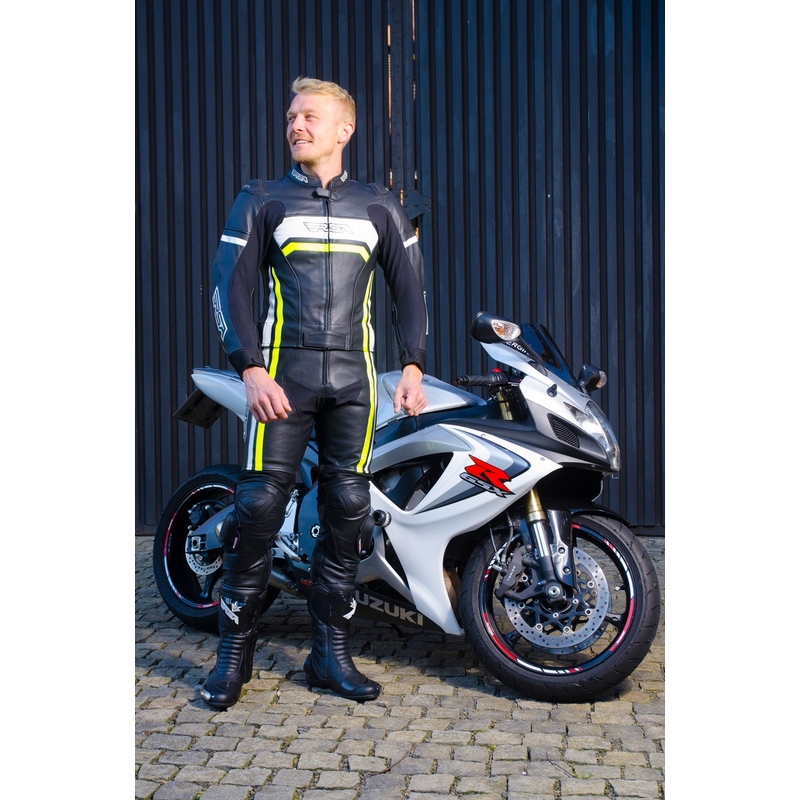 Pánska kombinéza na motocykel RSA Virus čierno-bielo-fluorescenčno-žltá vypredaj výpredaj