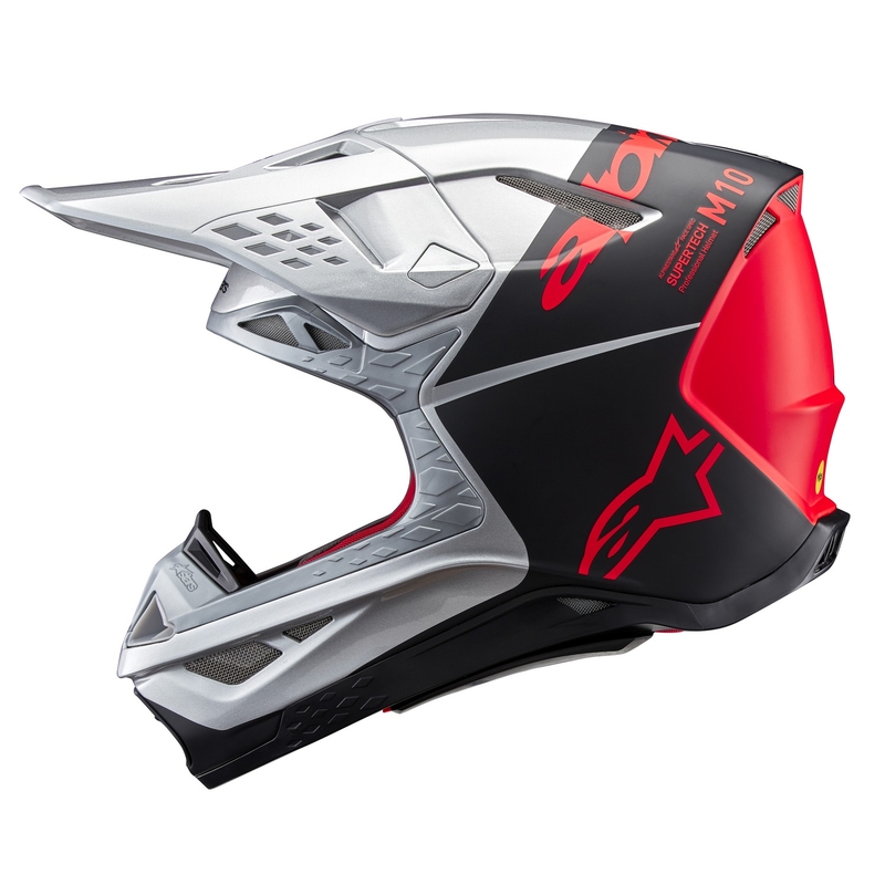 Motokrosová prilba Alpinestars Supertech S-M10 Flood matná strieborno-čierno-oranžová fluo