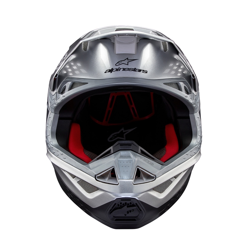 Motokrosová prilba Alpinestars Supertech S-M10 Flood matná strieborno-čierno-oranžová fluo