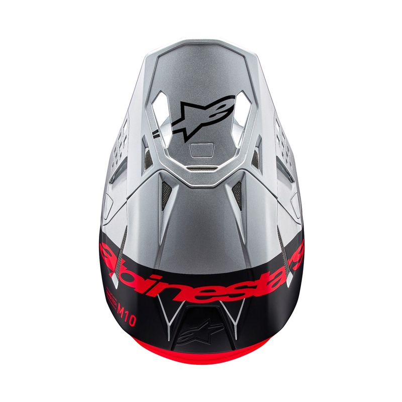 Motokrosová prilba Alpinestars Supertech S-M10 Flood matná strieborno-čierno-oranžová fluo