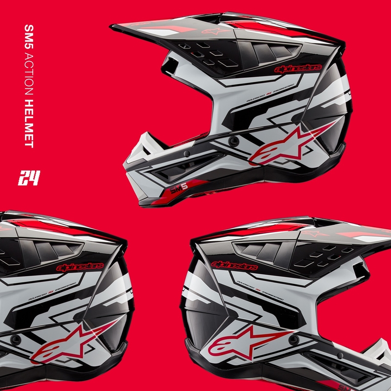 Motokrosová prilba Alpinestars S-M5 Action 2 čierno-bielo-fluo červená
