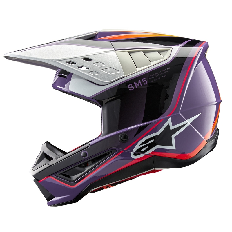 Motokrosová prilba Alpinestars S-M5 Sail fialovo-čierno-strieborná