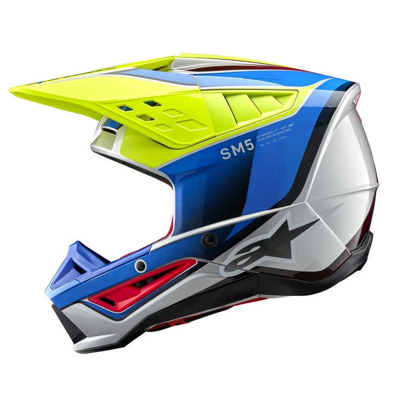 Motokrosová prilba Alpinestars S-M5 Sail fluo žlto-modro-strieborná