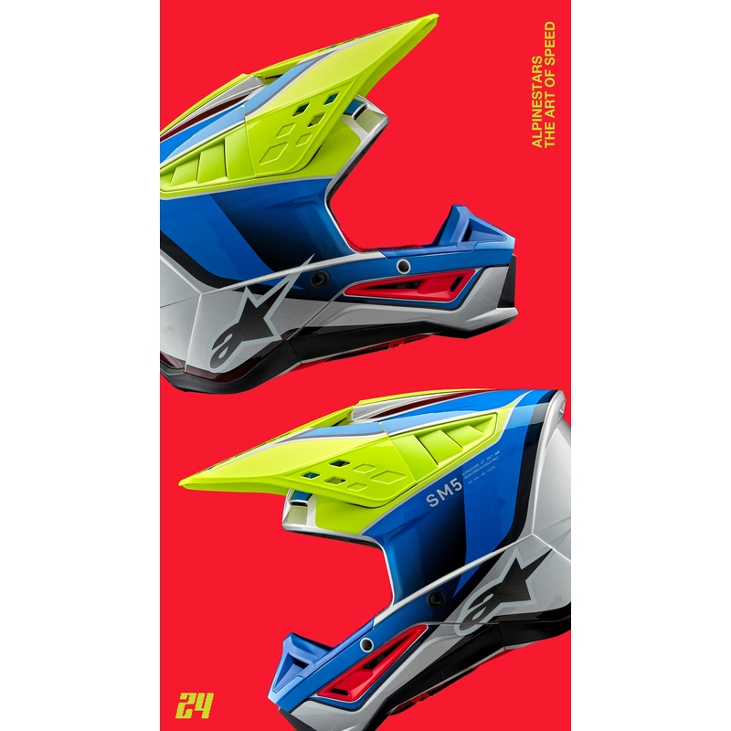 Motokrosová prilba Alpinestars S-M5 Sail fluo žlto-modro-strieborná