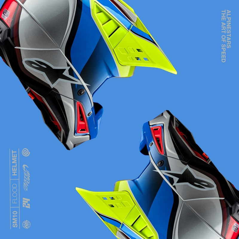 Motokrosová prilba Alpinestars S-M5 Sail fluo žlto-modro-strieborná