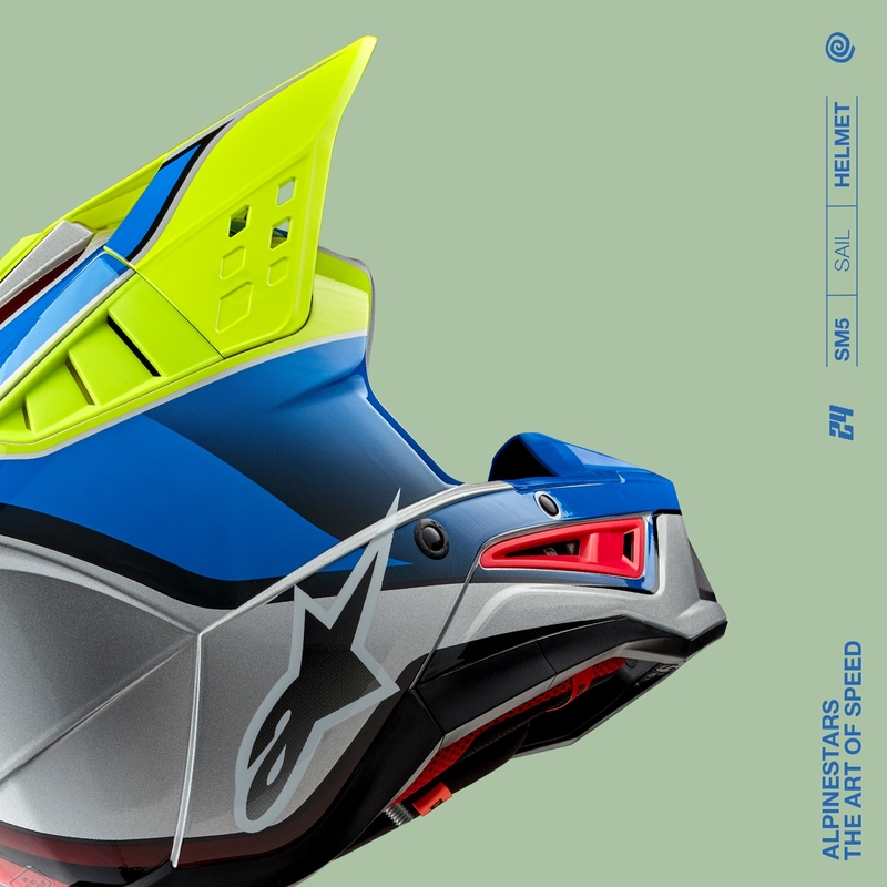 Motokrosová prilba Alpinestars S-M5 Sail fluo žlto-modro-strieborná
