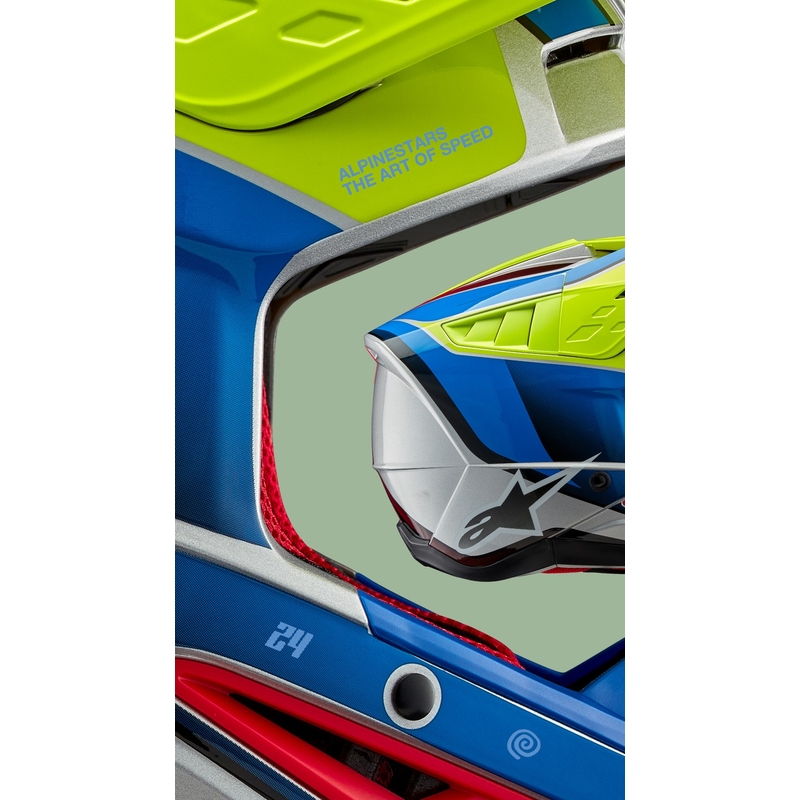 Motokrosová prilba Alpinestars S-M5 Sail fluo žlto-modro-strieborná