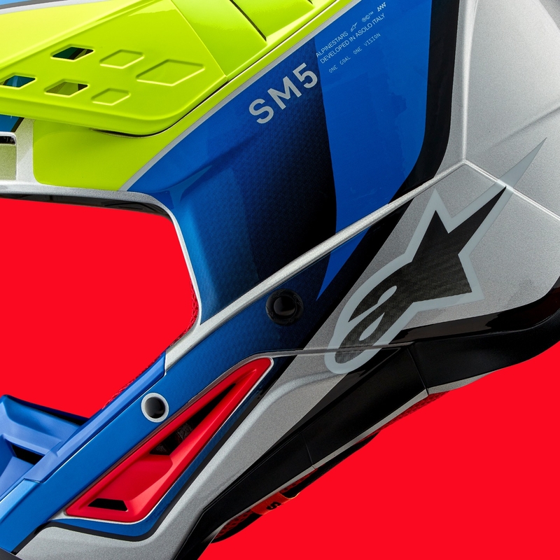Motokrosová prilba Alpinestars S-M5 Sail fluo žlto-modro-strieborná