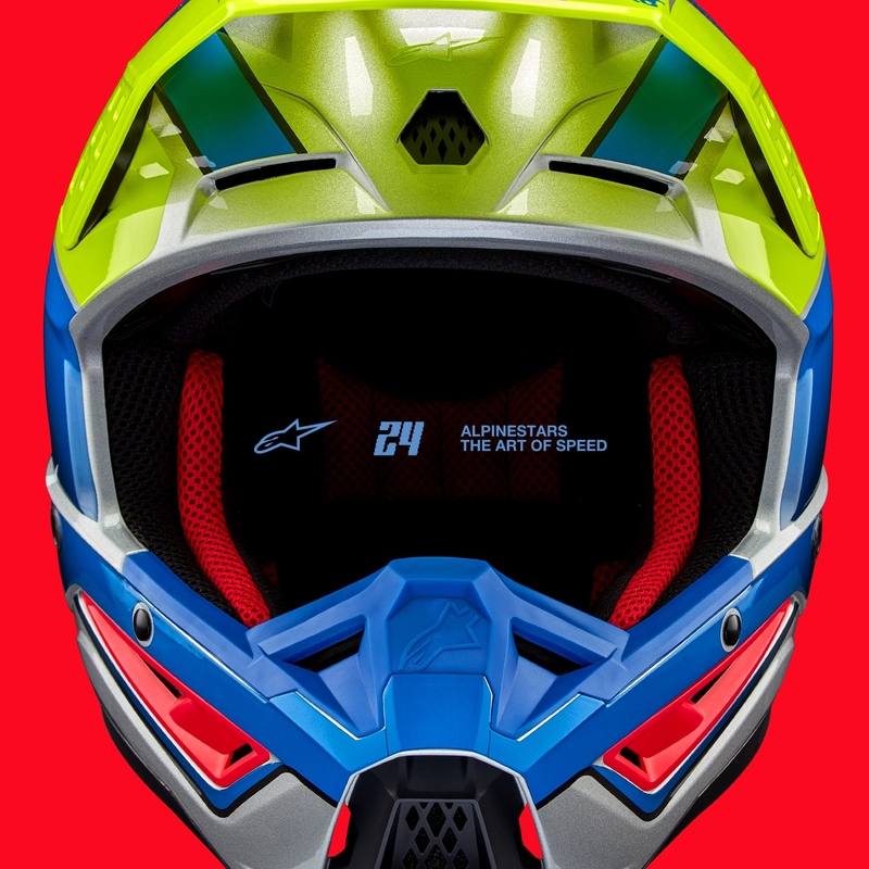 Motokrosová prilba Alpinestars S-M5 Sail fluo žlto-modro-strieborná