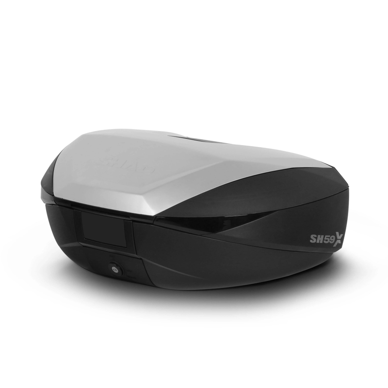 Vrchný kufor na motorku SHAD SH59X čierny  s hliníkovým krytom (expandable concept) with PREMIUM SMART lock and backrest