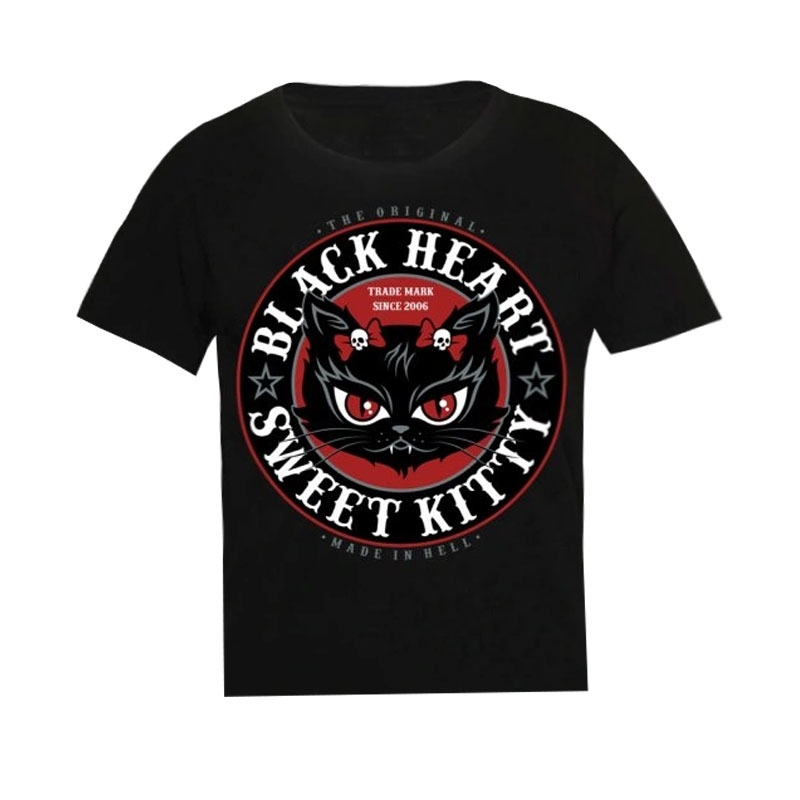 Detské triko Black Heart Heart Kitty čierne