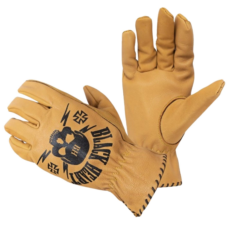 Rukavice na chopper Black Heart Skull Gloves hnedé