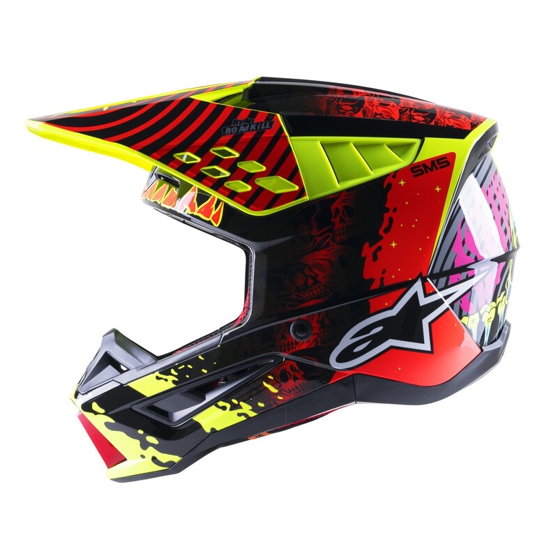 Motokrosová prilba Alpinestars S-M5 Solar Flare fluorescenčno žlto-fluorescenčno červeno-čierna