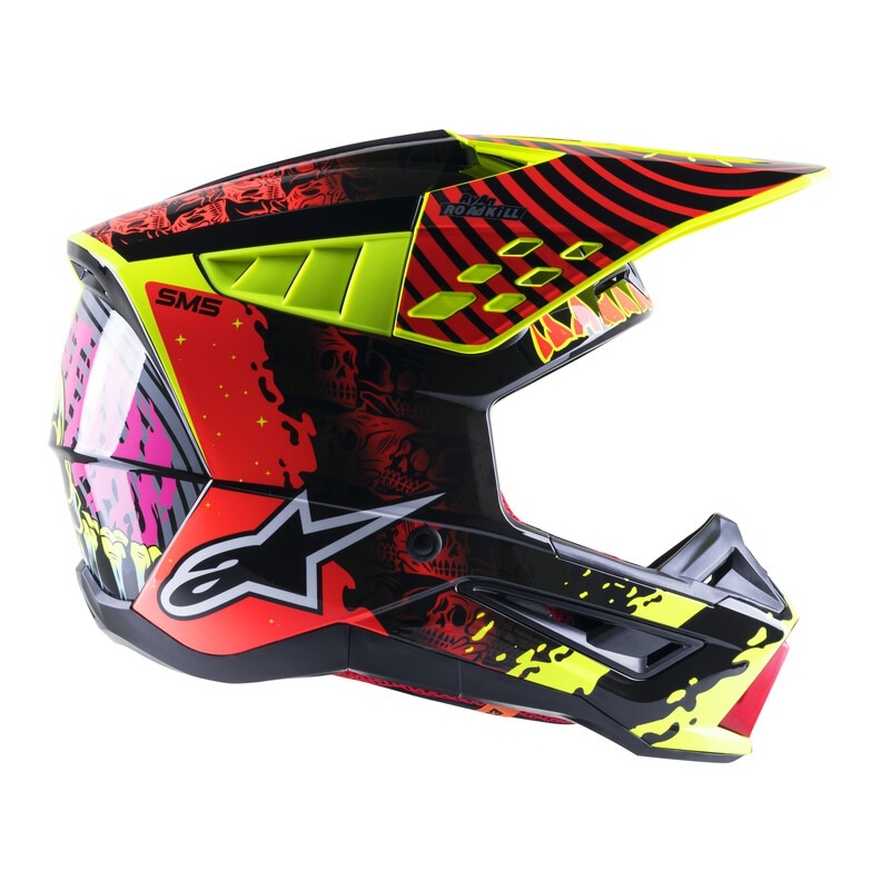 Motokrosová prilba Alpinestars S-M5 Solar Flare fluorescenčno žlto-fluorescenčno červeno-čierna