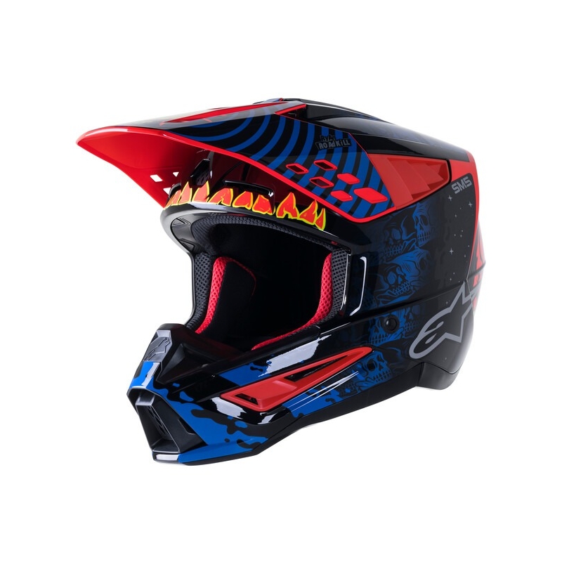 Motokrosová prilba Alpinestars S-M5 Solar Flare čierno-modro-fluorescenčno červeno- fluorescenčno žltá výpredaj