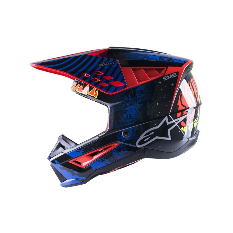 Motokrosová prilba Alpinestars S-M5 Solar Flare čierno-modro-fluorescenčno červeno- fluorescenčno žltá výpredaj