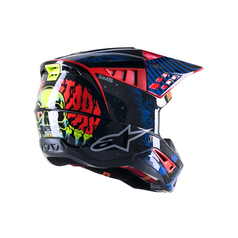 Motokrosová prilba Alpinestars S-M5 Solar Flare čierno-modro-fluorescenčno červeno- fluorescenčno žltá výpredaj