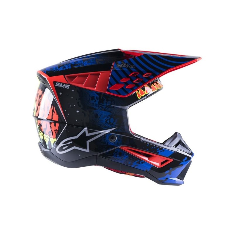 Motokrosová prilba Alpinestars S-M5 Solar Flare čierno-modro-fluorescenčno červeno- fluorescenčno žltá výpredaj
