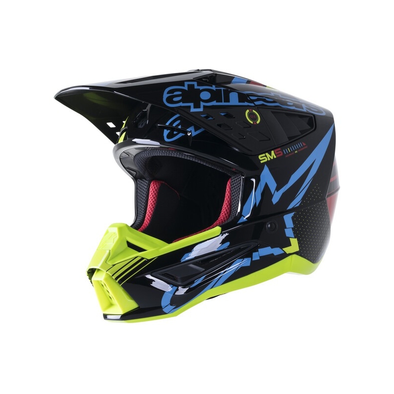 Motokrosová prilba Alpinestars S-M5 Action fluorescenčno žlto-čierno-modro- tmavo červená