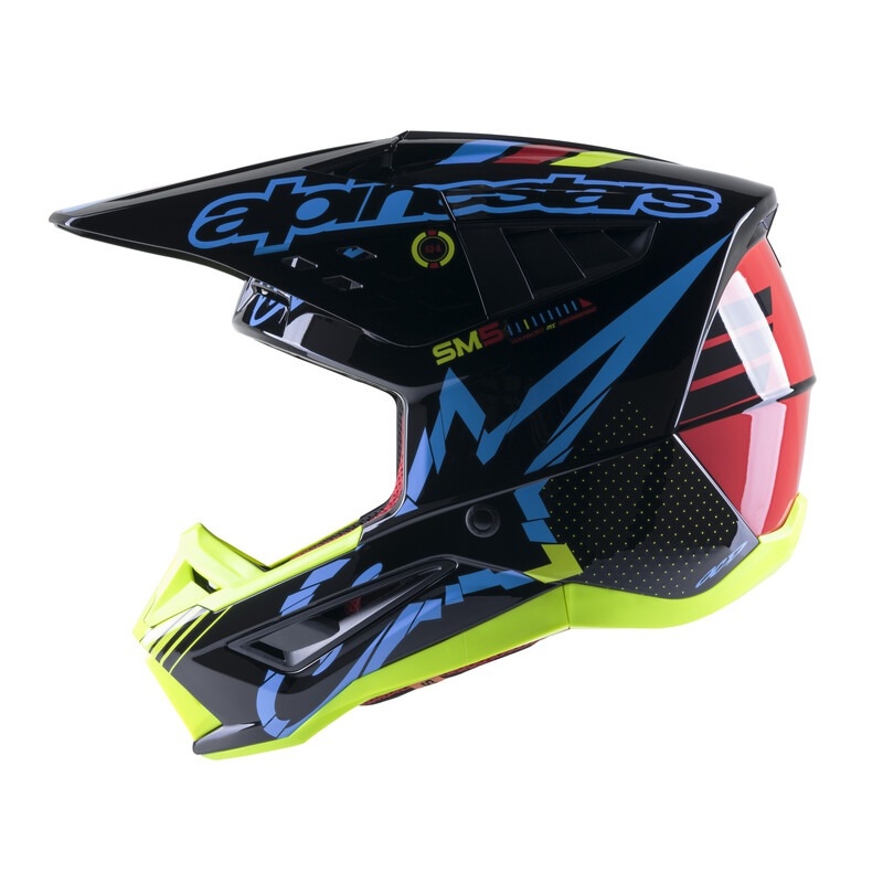 Motokrosová prilba Alpinestars S-M5 Action fluorescenčno žlto-čierno-modro- tmavo červená