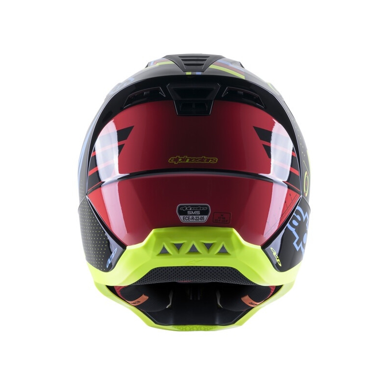 Motokrosová prilba Alpinestars S-M5 Action fluorescenčno žlto-čierno-modro- tmavo červená