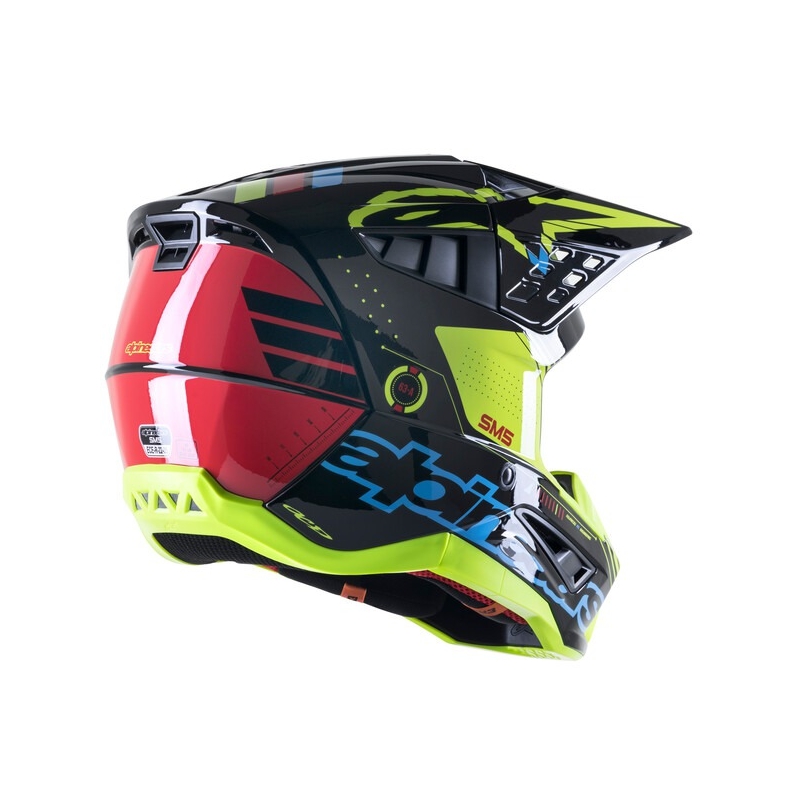 Motokrosová prilba Alpinestars S-M5 Action fluorescenčno žlto-čierno-modro- tmavo červená